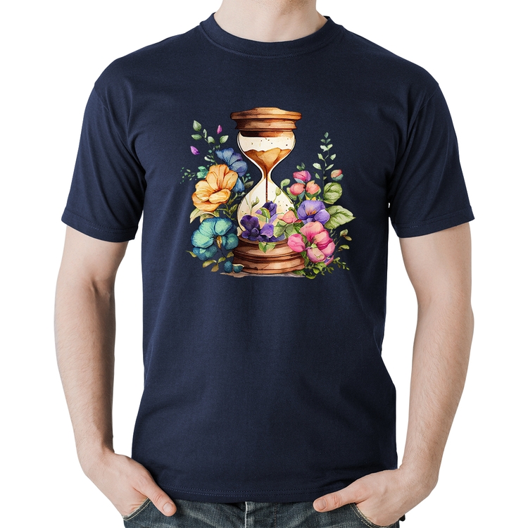 Camiseta Algodão Ampulheta Floral - Marinho