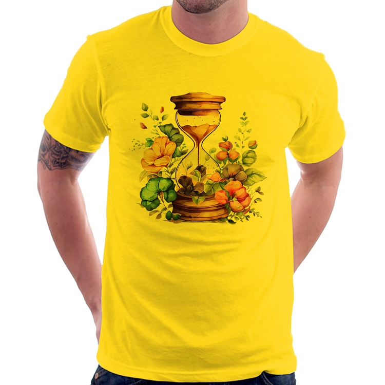 Camiseta Ampulheta Floral - Amarela