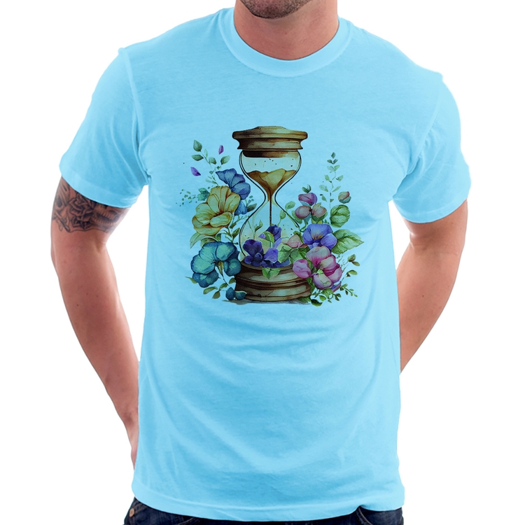 Camiseta Ampulheta Floral - Azul Bebê
