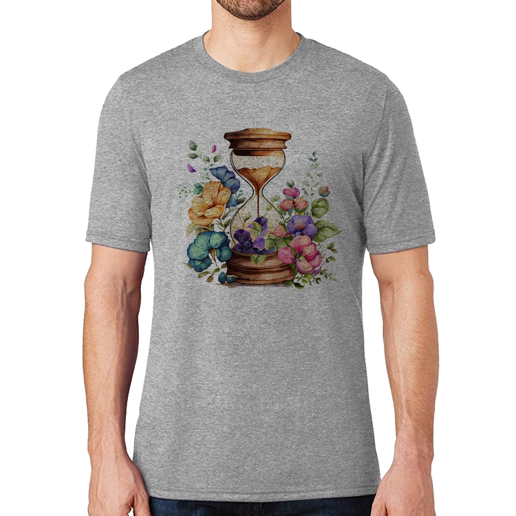 Camiseta Ampulheta Floral - Cinza