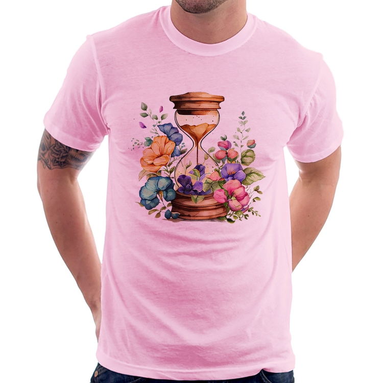 Camiseta Ampulheta Floral - Rosa Bebê