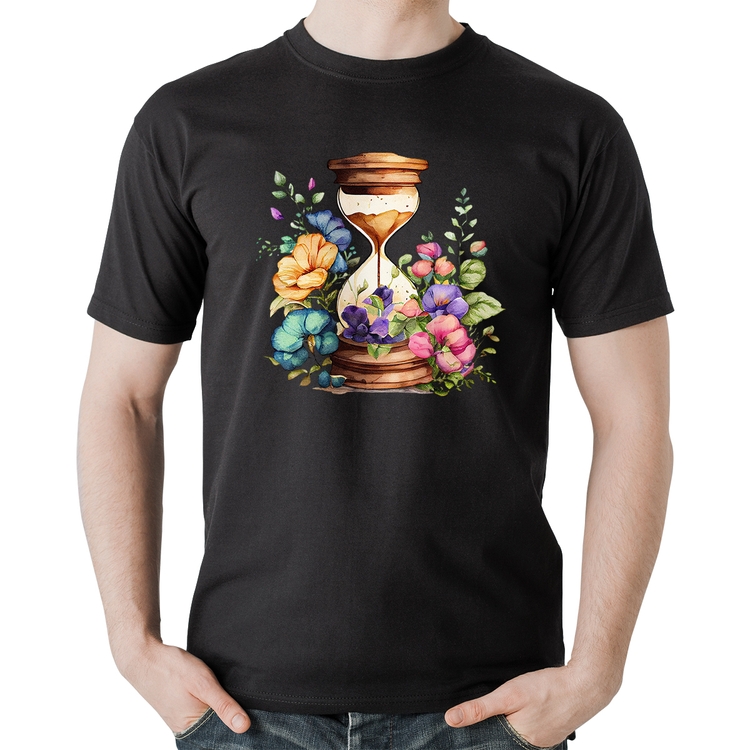 Camiseta Algodão Ampulheta Floral