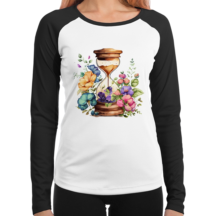 Baby Look Raglan Ampulheta Floral Manga Longa