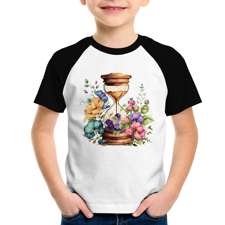 Camiseta Raglan Infantil Ampulheta Floral