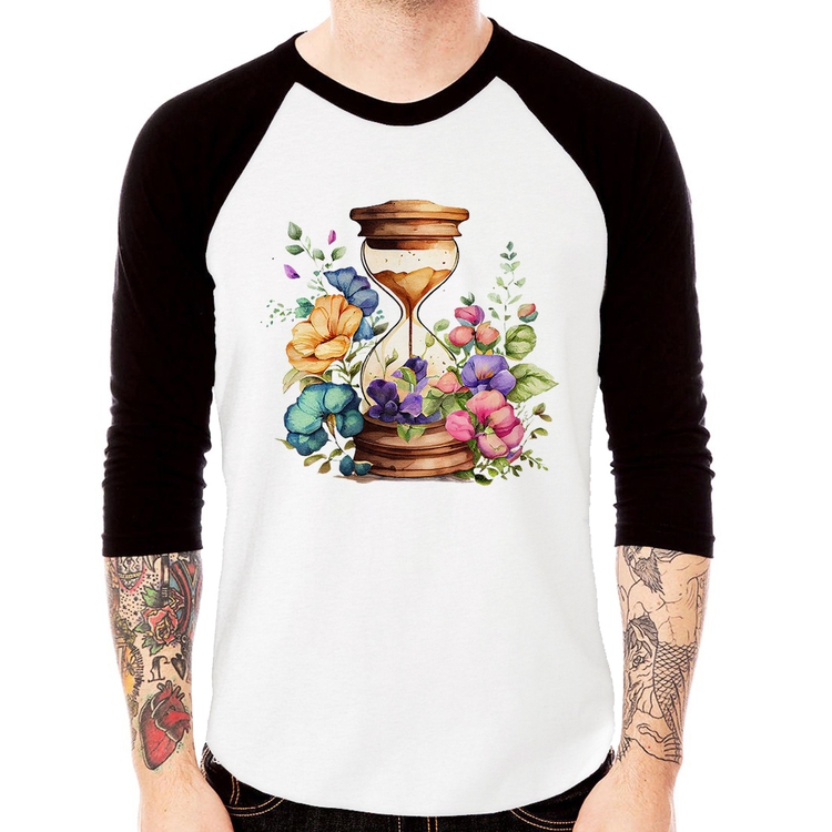 Camiseta Raglan Ampulheta Floral Manga 3/4