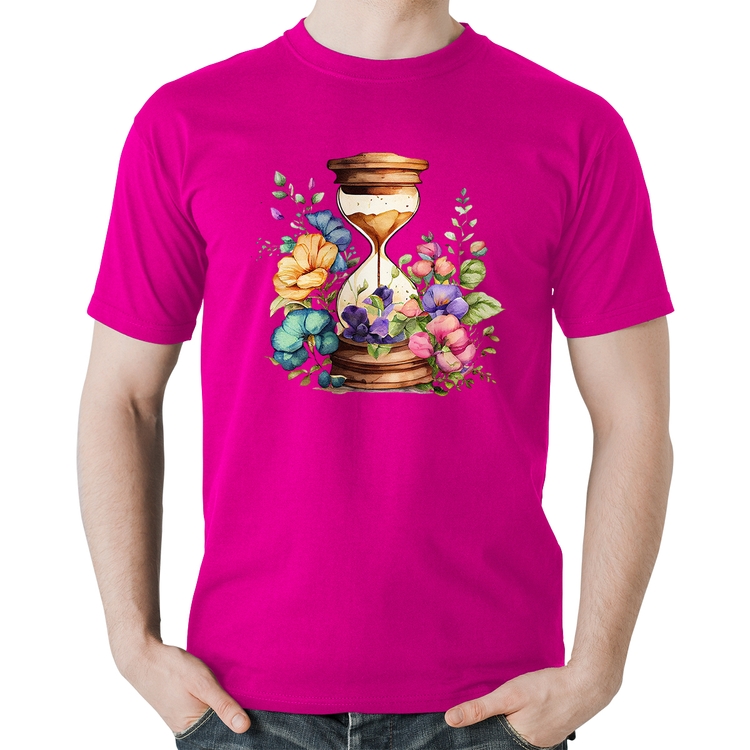 Camiseta Algodão Ampulheta Floral - Rosa