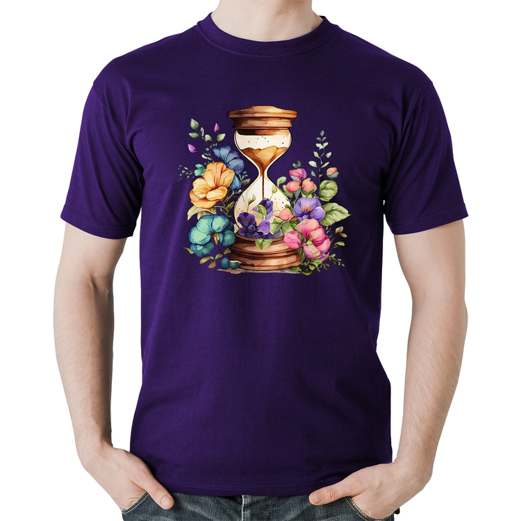 Camiseta Algodão Ampulheta Floral - Roxa