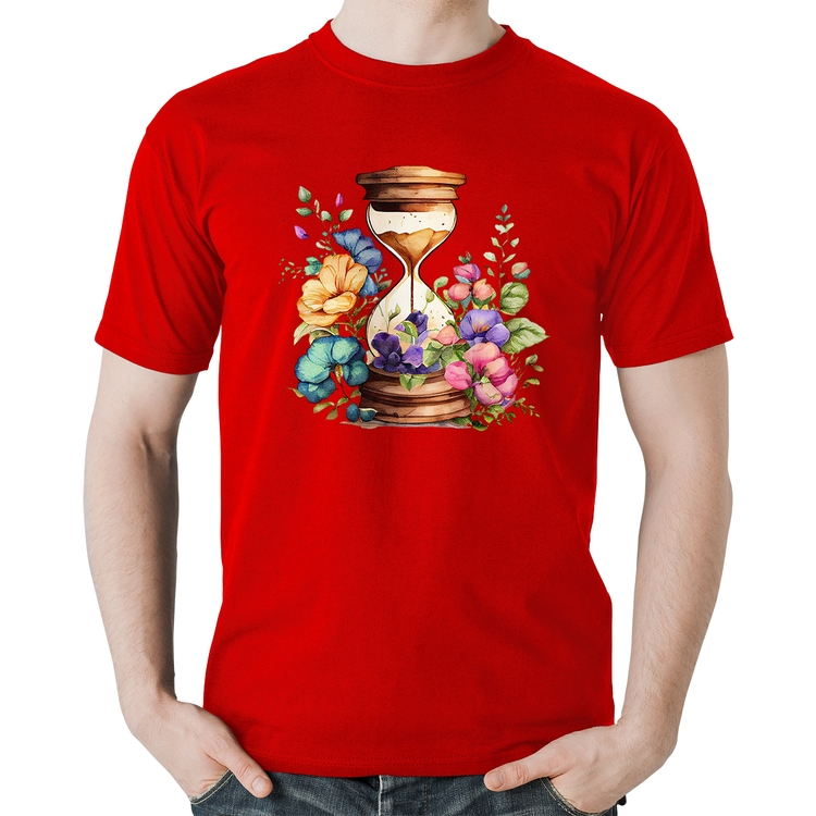 Camiseta Algodão Ampulheta Floral - Vermelha