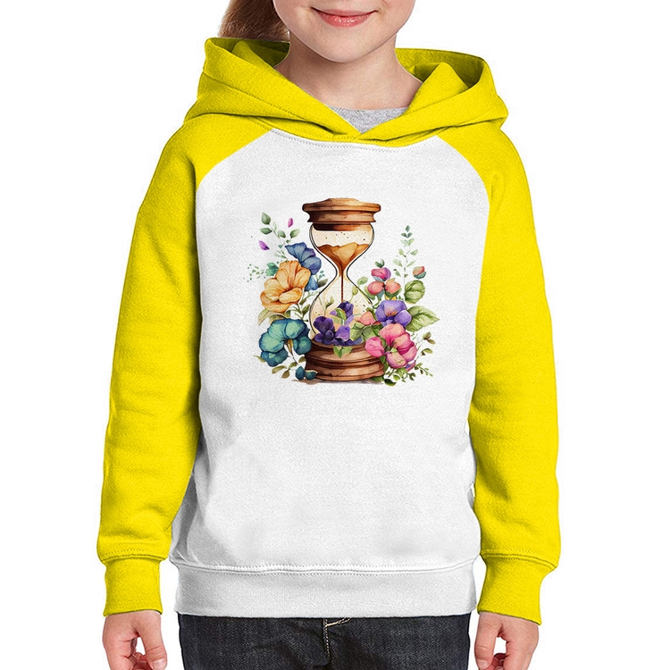 Moletom Infantil Ampulheta Floral - Branco/Amarelo