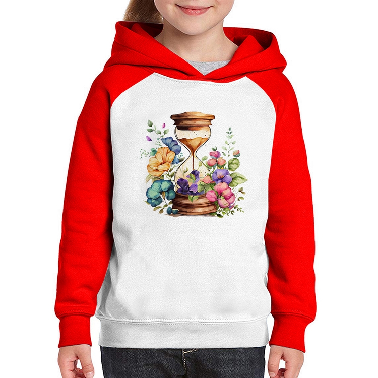 Moletom Infantil Ampulheta Floral - Branco/Vermelho