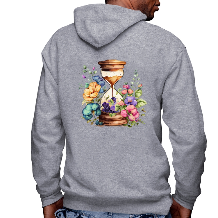 Blusa Moletom Ampulheta Floral Masculina com Capuz e Zíper - Mescla