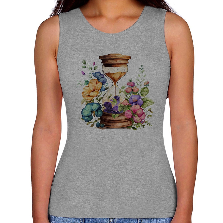 Regata Feminina Ampulheta Floral - Cinza