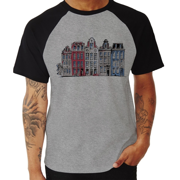 Camiseta Raglan Amsterdam - Cinza/Preto