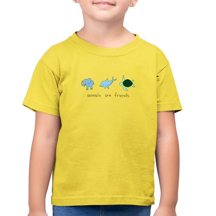 Camiseta Algodão Infantil Animals are friends - Amarelo Canário