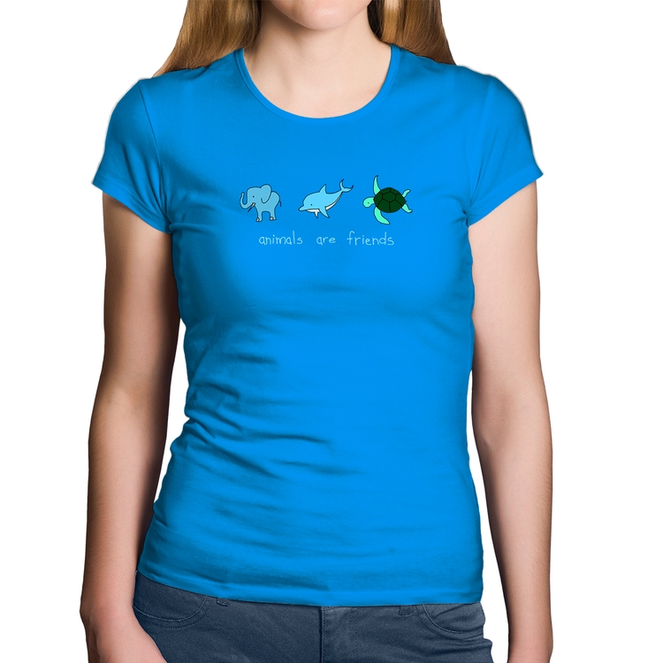 Baby Look Algodão Animals are friends - Azul