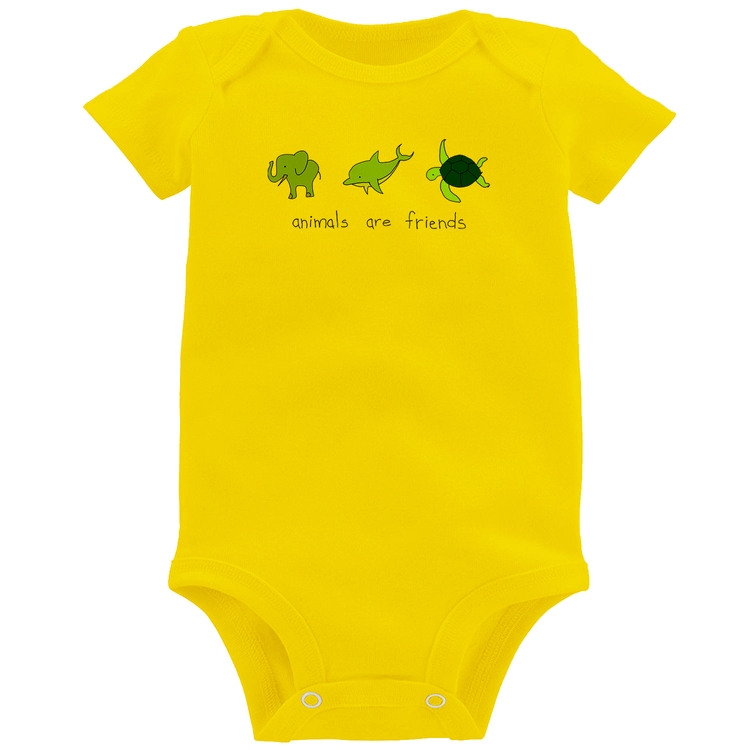 Body Bebê Animals are friends - Amarelo