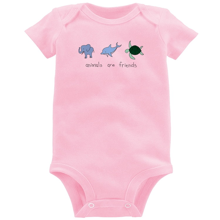 Body Bebê Animals are friends - Rosa Bebê