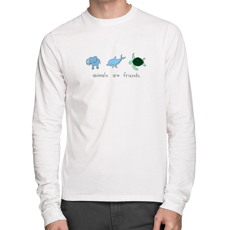 Camiseta Algodão Animals are friends Manga Longa - Branca