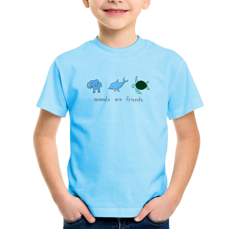 Camiseta Infantil Animals are friends - Azul Bebê