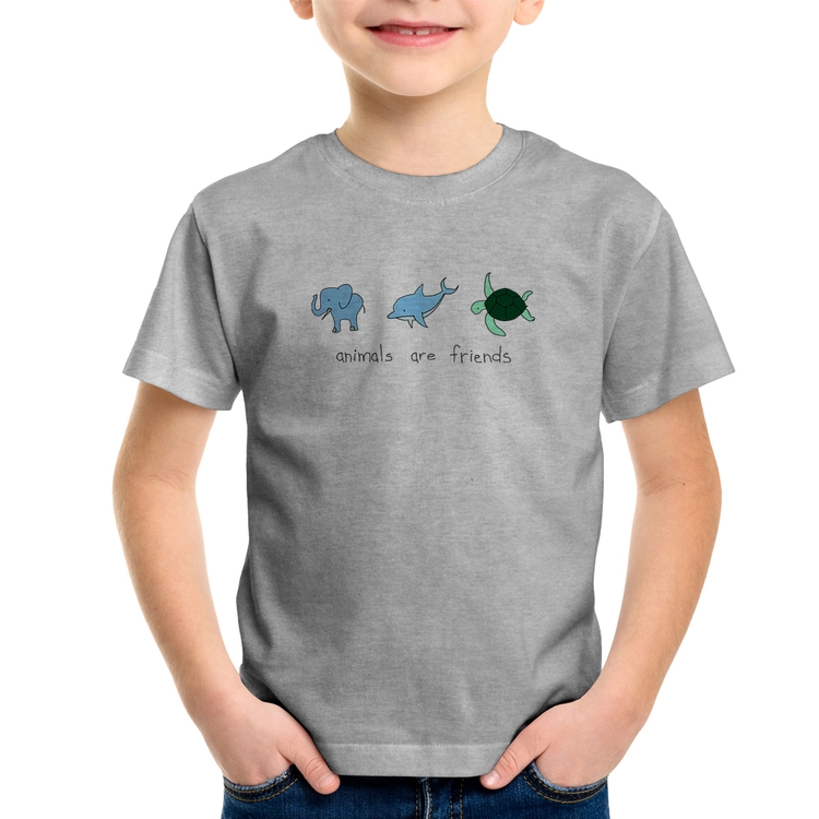 Camiseta Infantil Animals are friends - Cinza