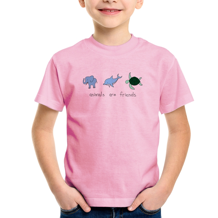 Camiseta Infantil Animals are friends - Rosa Bebê