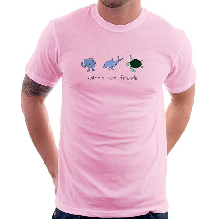 Camiseta Animals are friends - Rosa Bebê