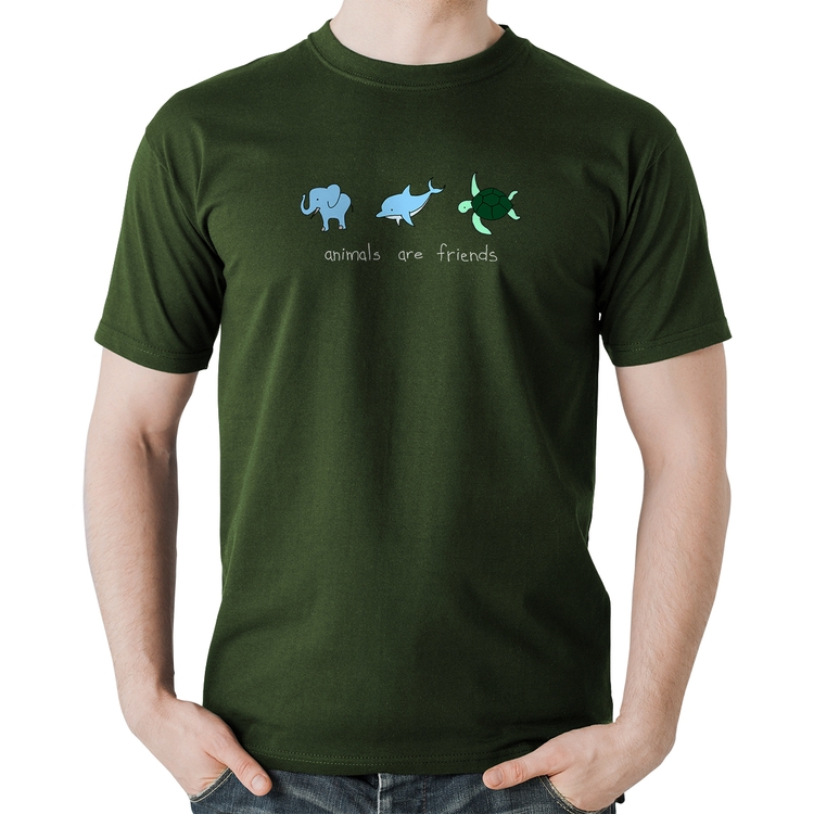 Camiseta Algodão Animals are friends - Musgo