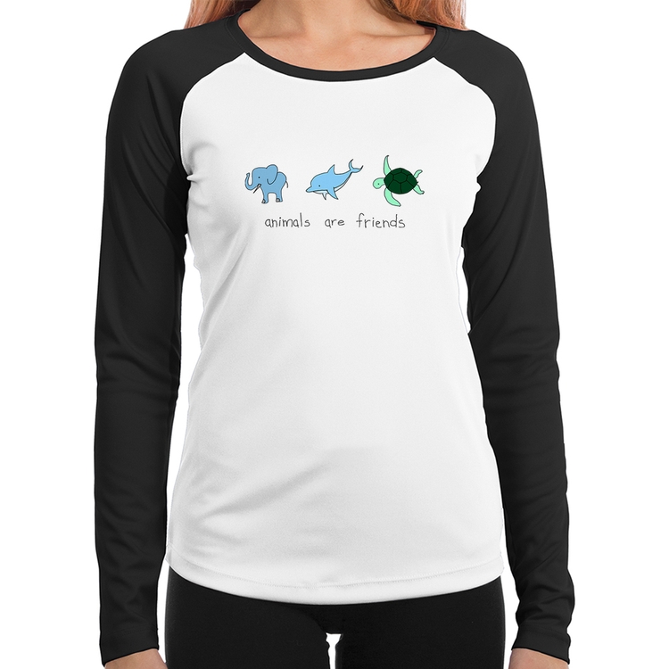 Baby Look Raglan Animals are friends Manga Longa