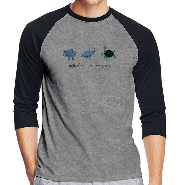 Camiseta Raglan Animals are friends Manga 3/4 - Cinza/Preto