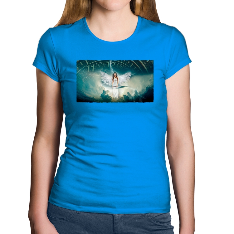 Baby Look Algodão Anjo do tempo - Azul