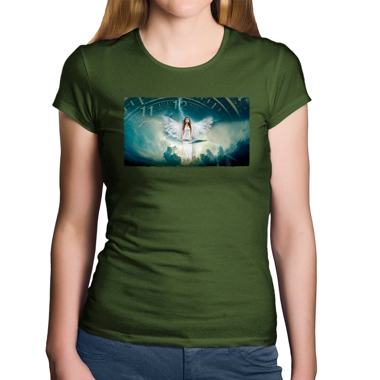 Baby Look Algodão Anjo do tempo - Musgo