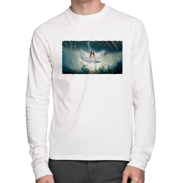 Camiseta Algodão Anjo do tempo Manga Longa - Branca