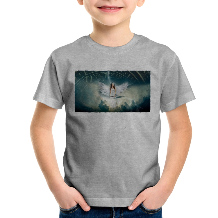 Camiseta Infantil Anjo do tempo - Cinza