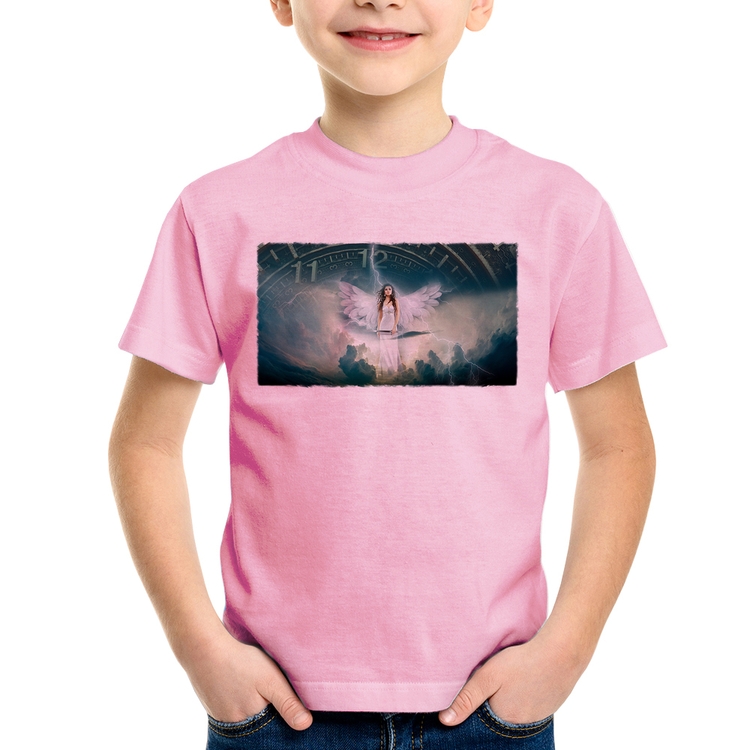 Camiseta Infantil Anjo do tempo - Rosa Bebê