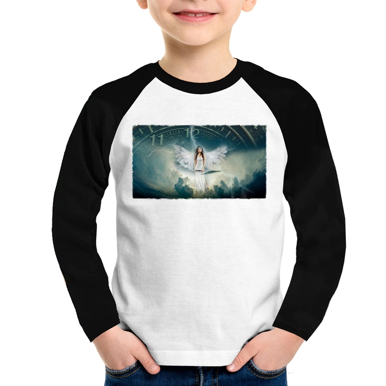 Camiseta Raglan Infantil Anjo do tempo Manga Longa