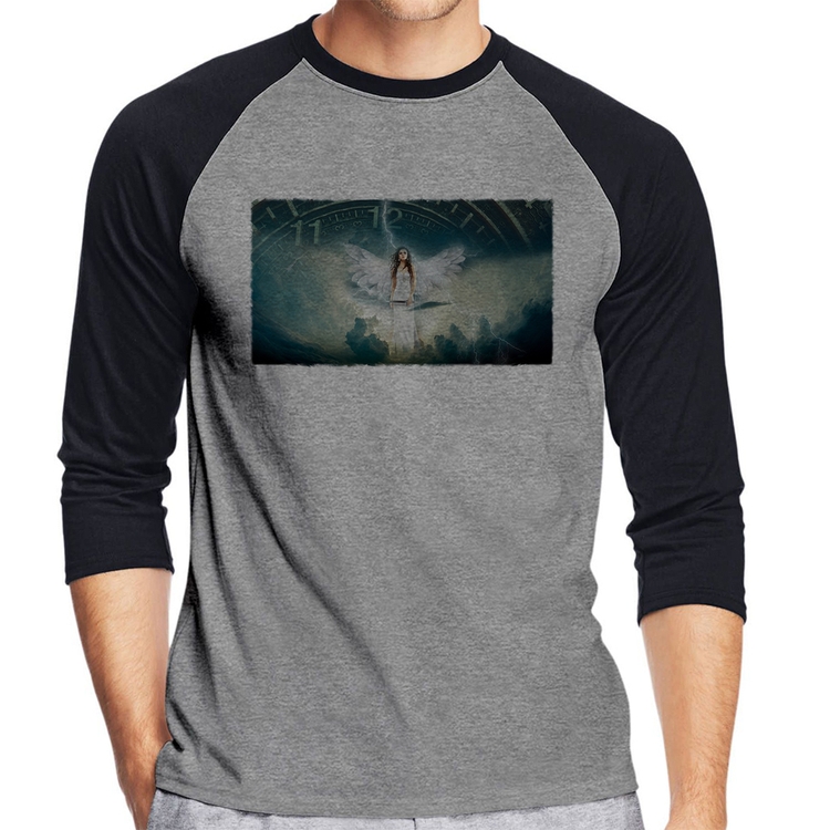 Camiseta Raglan Anjo do tempo Manga 3/4 - Cinza/Preto