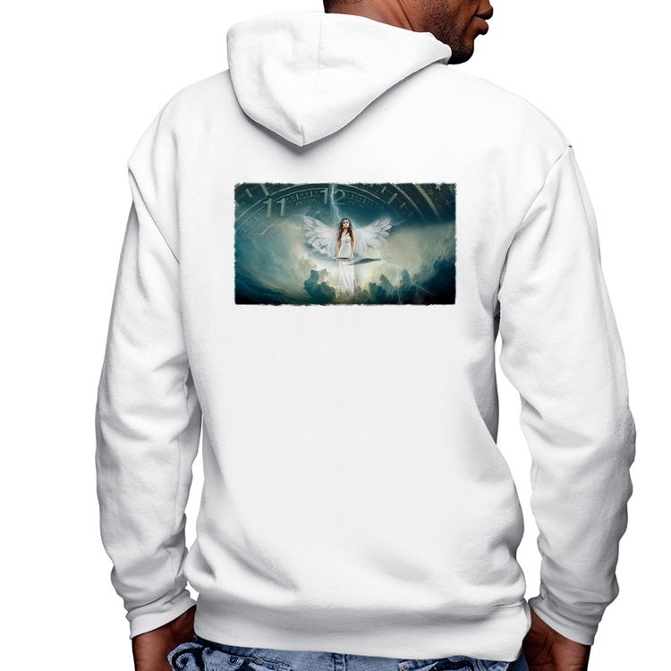 Blusa Moletom Anjo do tempo Masculina com Capuz e Zíper - Branca
