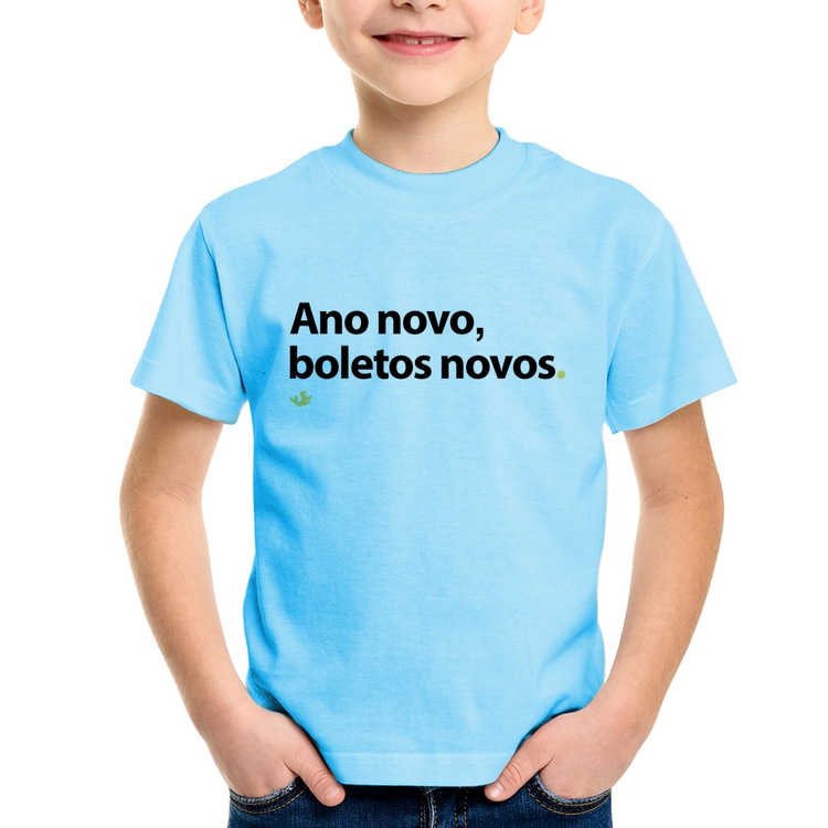 Camiseta Infantil Ano novo, boletos novos - Azul Bebê