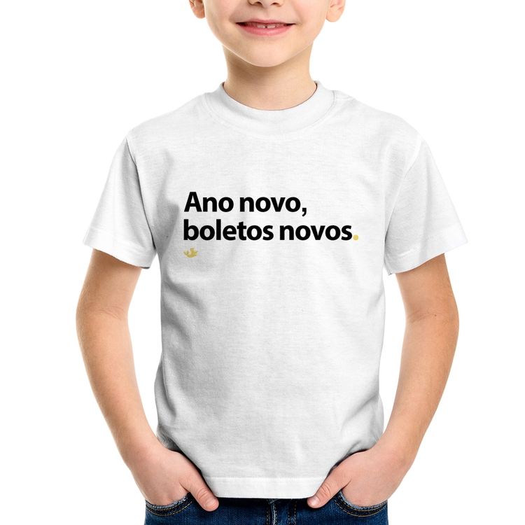 Camiseta Infantil Ano novo, boletos novos