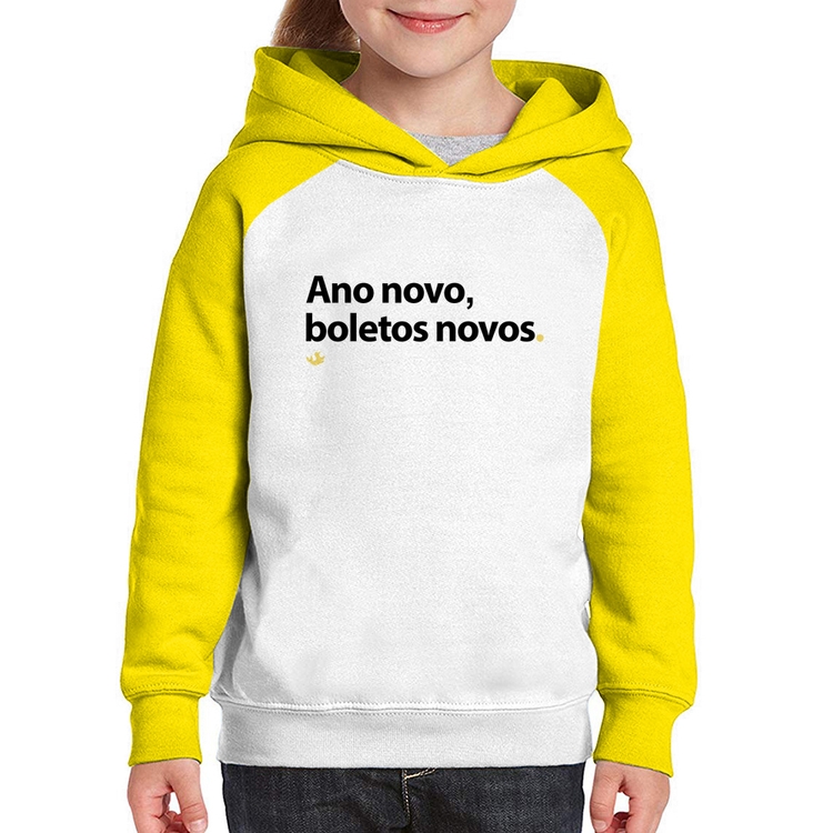 Moletom Infantil Ano novo, boletos novos - Branco/Amarelo