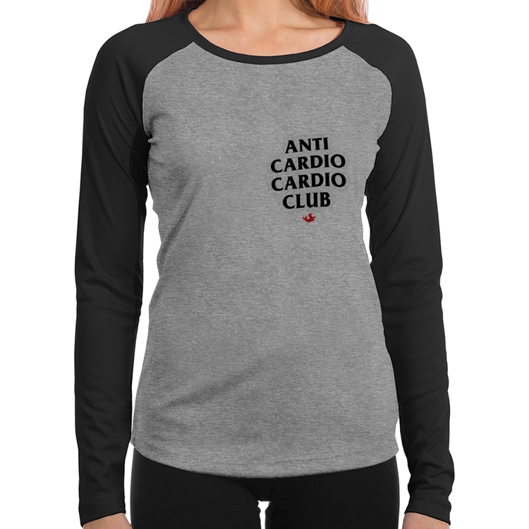 Baby Look Raglan Anti Cardio Cardio Club Manga Longa - Cinza/Preto