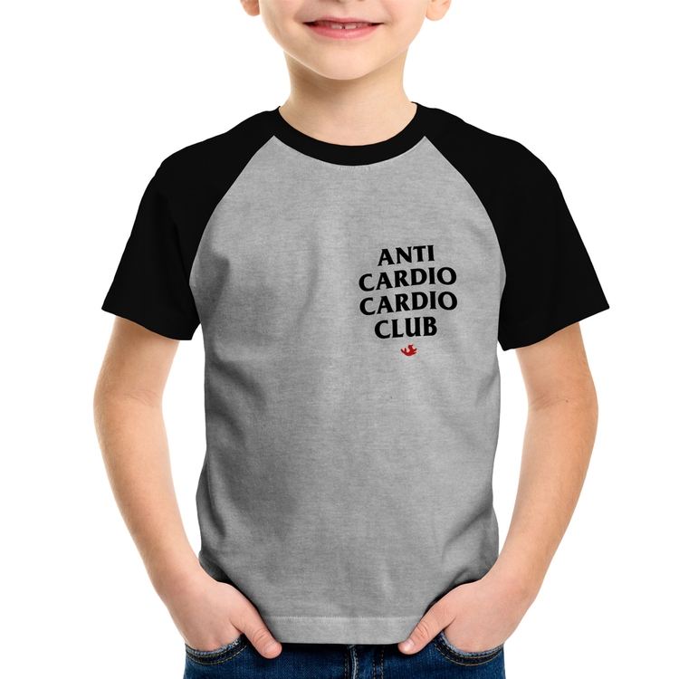 Camiseta Raglan Infantil Anti Cardio Cardio Club - Cinza/Preto