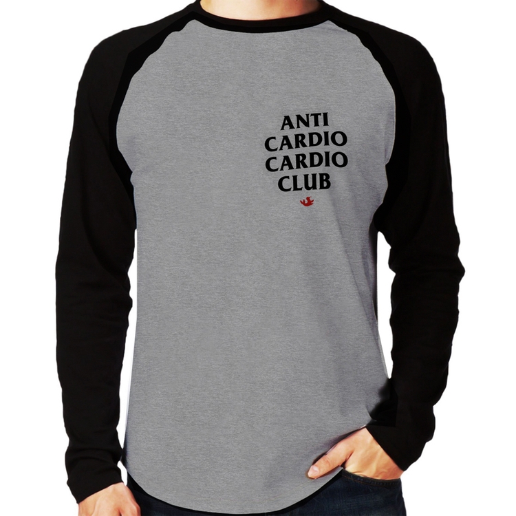 Camiseta Raglan Anti Cardio Cardio Club Manga Longa - Cinza/Preto