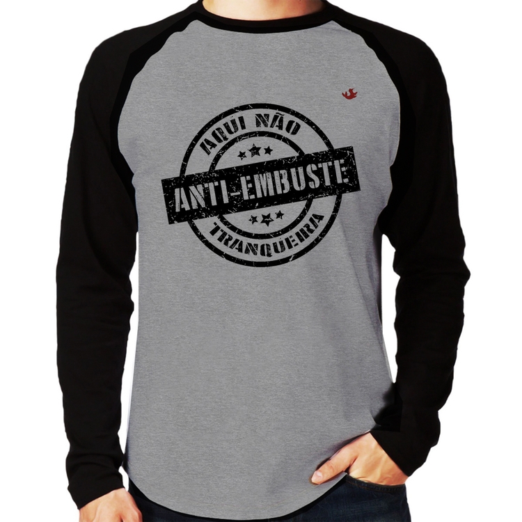 Camiseta Raglan Anti-Embuste Manga Longa - Cinza/Preto