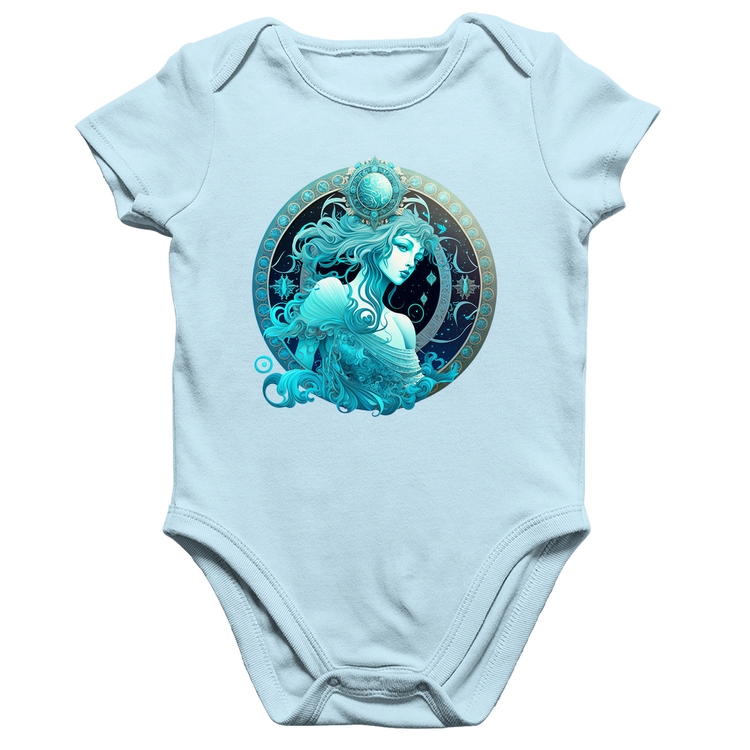 Body Bebê Algodão Aquário Sígno - Azul Bebê