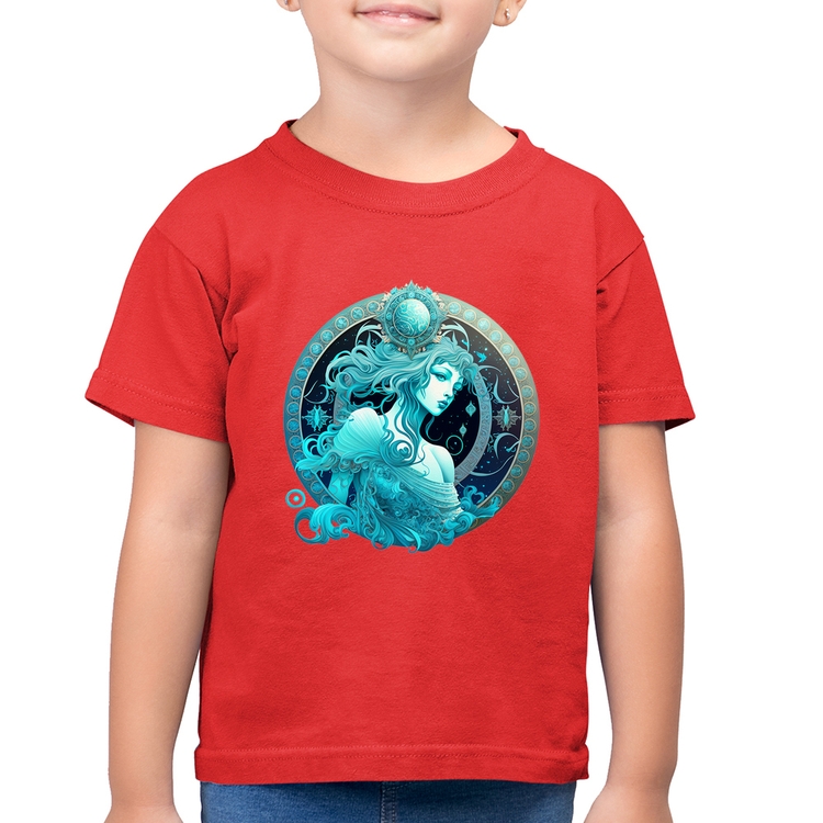 Camiseta Algodão Infantil Aquário Signo - Vermelha