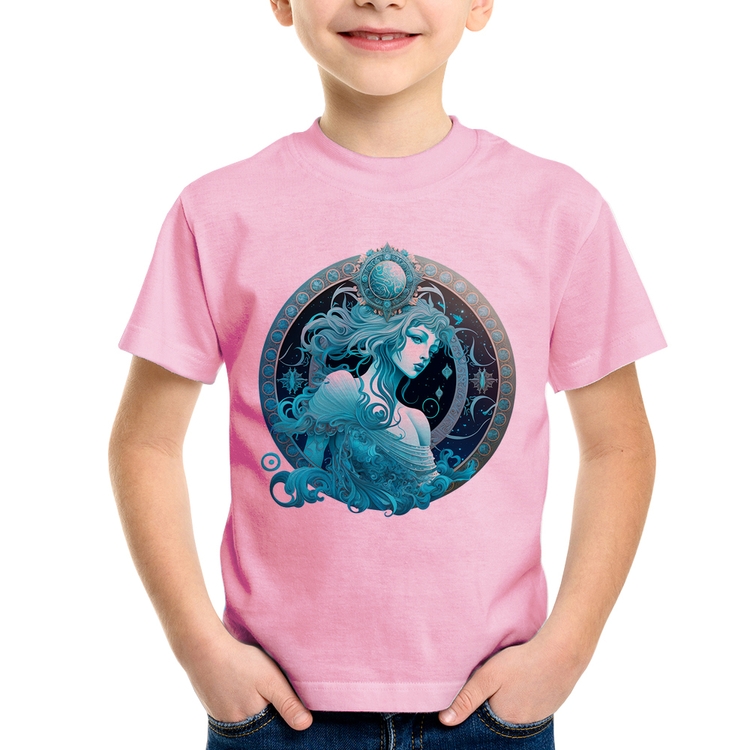 Camiseta Infantil Aquário Sígno - Rosa Bebê