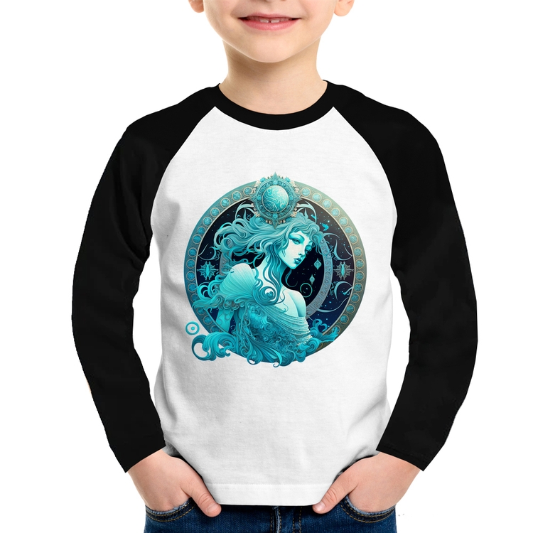 Camiseta Raglan Infantil Aquário Sígno Manga Longa