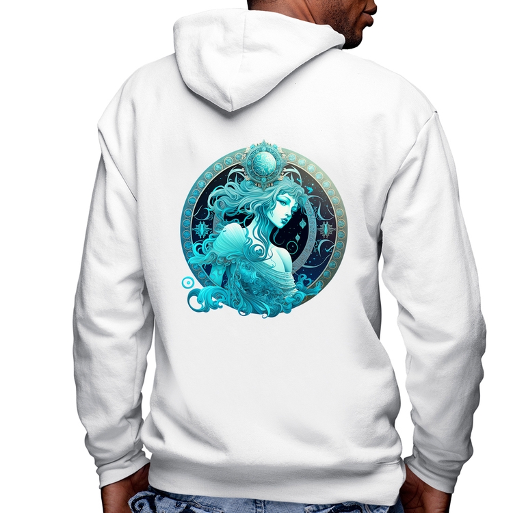 Blusa Moletom Aquário Sígno Masculina com Capuz e Zíper - Branca