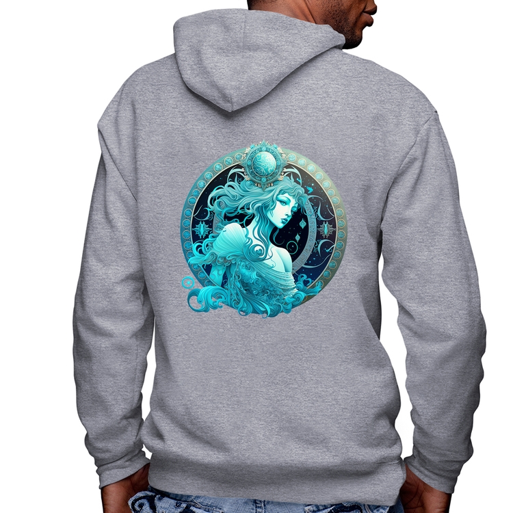 Blusa Moletom Aquário Sígno Masculina com Capuz e Zíper - Mescla